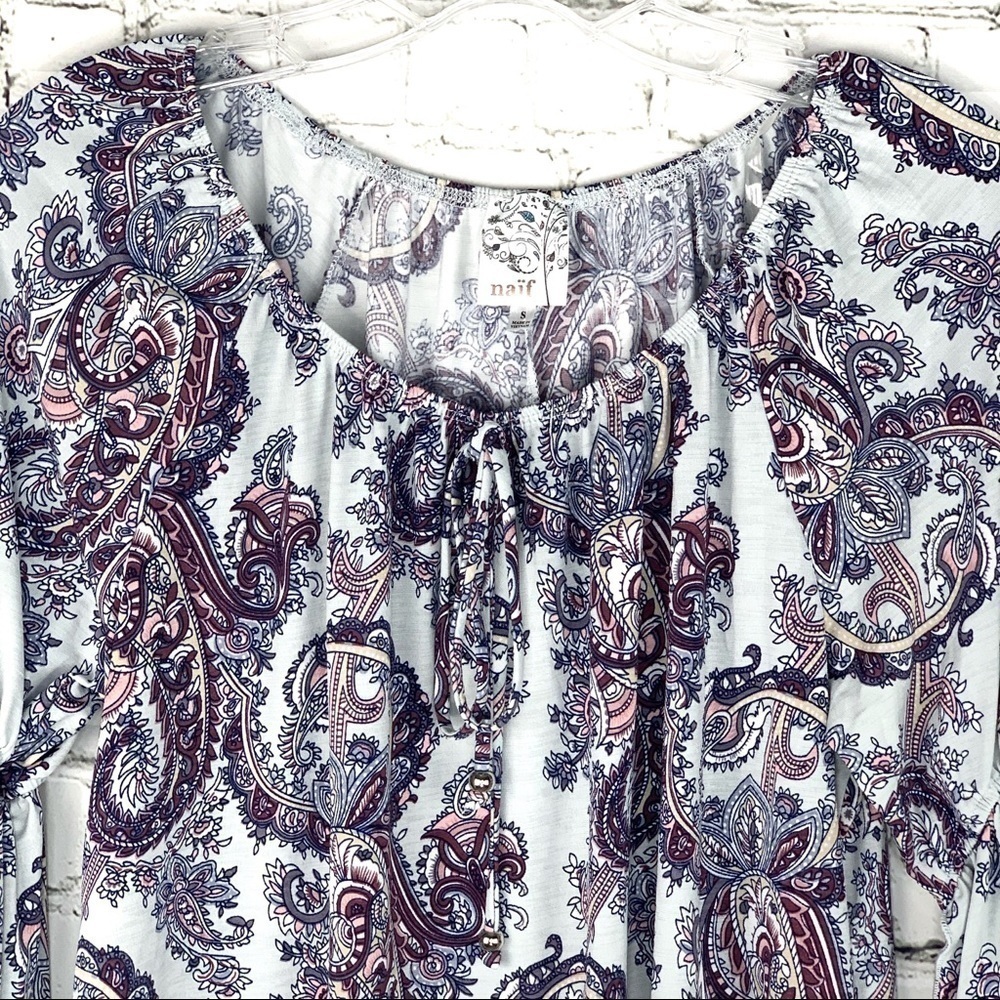𝅺nwot-naif Boho Loose Fit Flair Sleeve Print Top SM - Picture 2 of 16